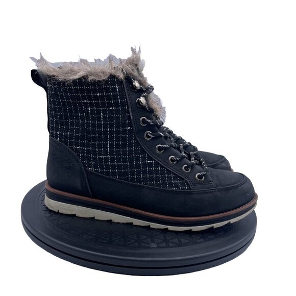 MUK LUKS Women's Sigrid Boot-Black/White/ Faux Fur Shoes Size 7 - Picture 1 of 8